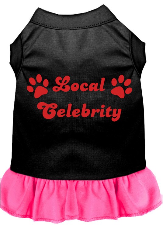 Local Celebrity Screen Print Dress Black with Bright Pink Med